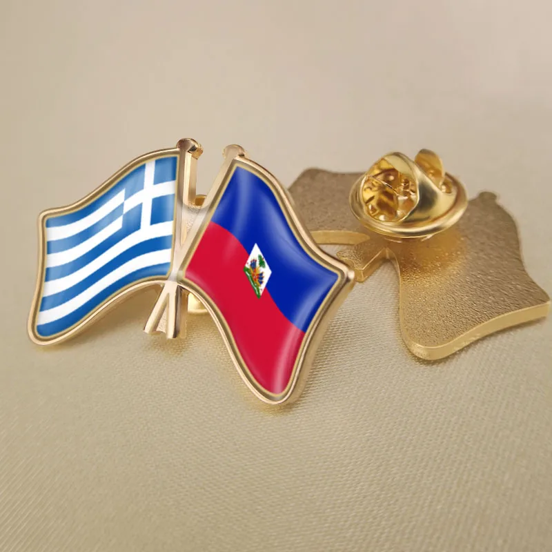 

Greece and Haiti Crossed Double Friendship Flags Lapel Pins Brooch Badges