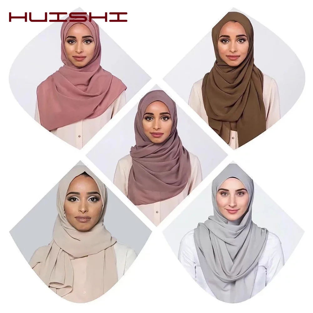 Muslim Chiffon Hijab Women Bubble Chiffon Scarf For Women Ladies Veil Muslim Islam Solid Color Malaysia Musulman Wrap Scarves