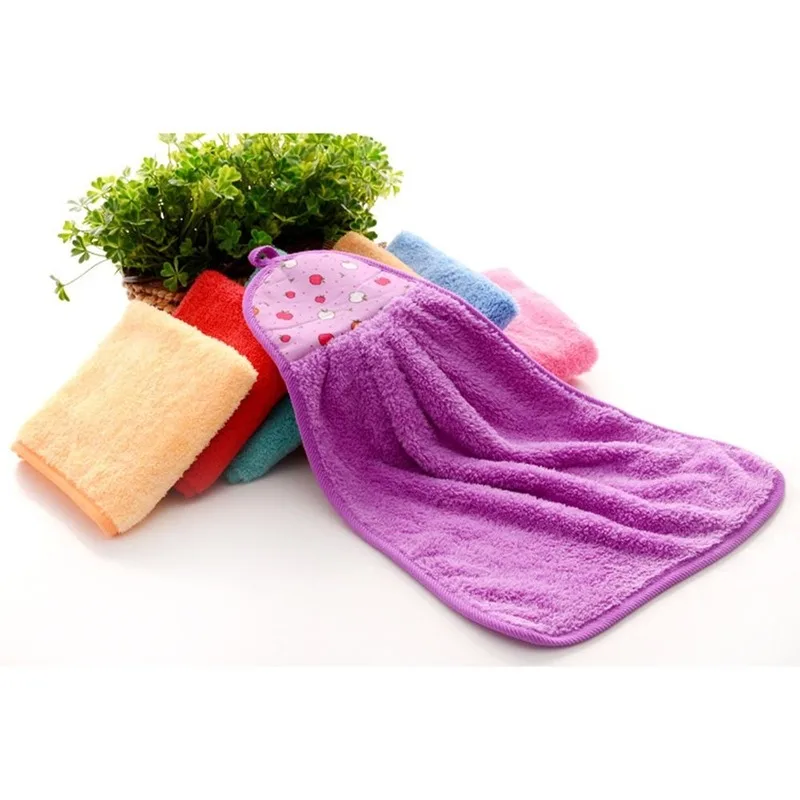 1pcs Hand Towel Plush Nursery Hanging Kitchen Bathroom Thick Soft Cloth Wipe Towel Cotton Non-oil-Stick Dish Washing Quick-dry