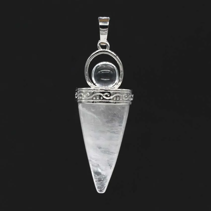 Natural Crystal Quartz Cone Pendants For Women Men Amethysts Lapis Lazuli Stone Round Beads Pendulum Pendant Amulet Jewelry