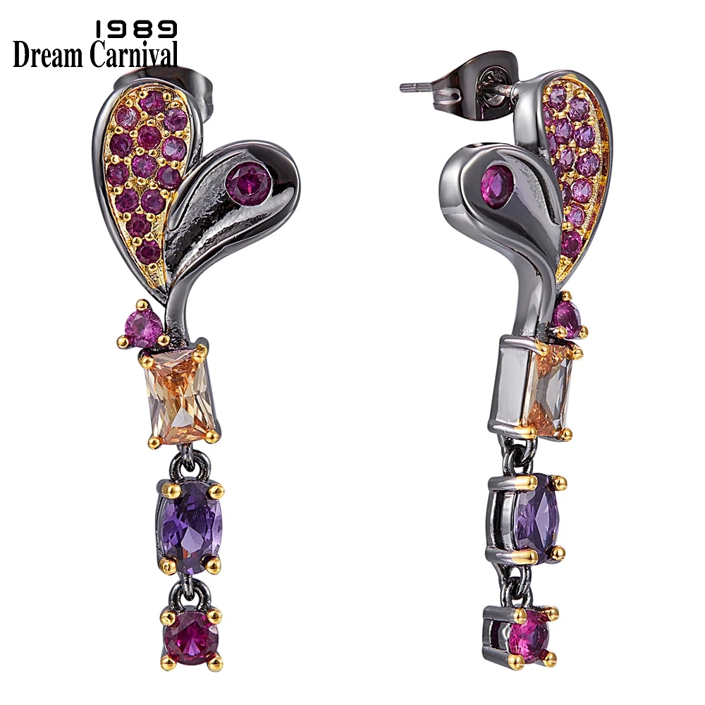 DreamCarnival1989 New Delicate Feminine Love Earrings for Women Linked Drop Fuchsia Tone Cubic-Zirconia Hot Selling Jewel WE3999