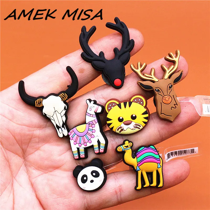 Original PVC Shoe Charms NEW Cartoon Deer Alpaca Panda Tiger Shoes Decorations Accessories for Kids Party Gifts U198