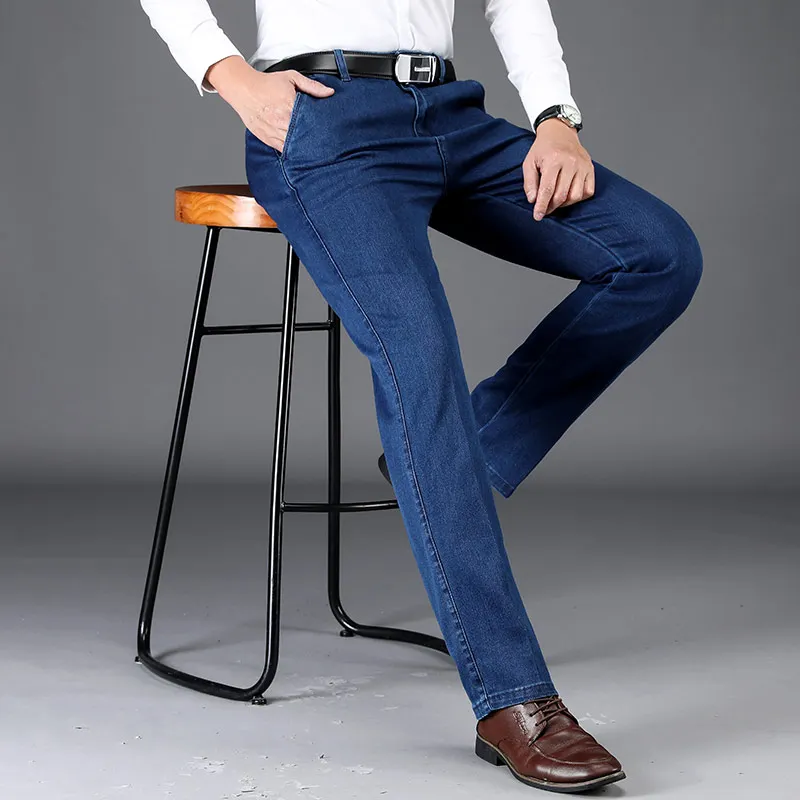 Klassischen Stil Herbst und Winter männer Dicke Hohe Taille Jeans Business Casual Denim Stretch Gerade Hosen Männliche Marke Hosen