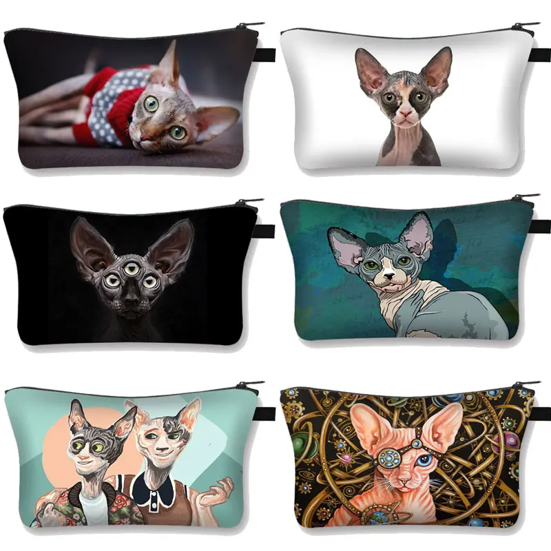 Sphynx Cat Print Cosmetic Bag Woman Multifunctional Beauty Bag Dustproof Storage Bag Ladies Travel Makeup Case girls Makeup Bag