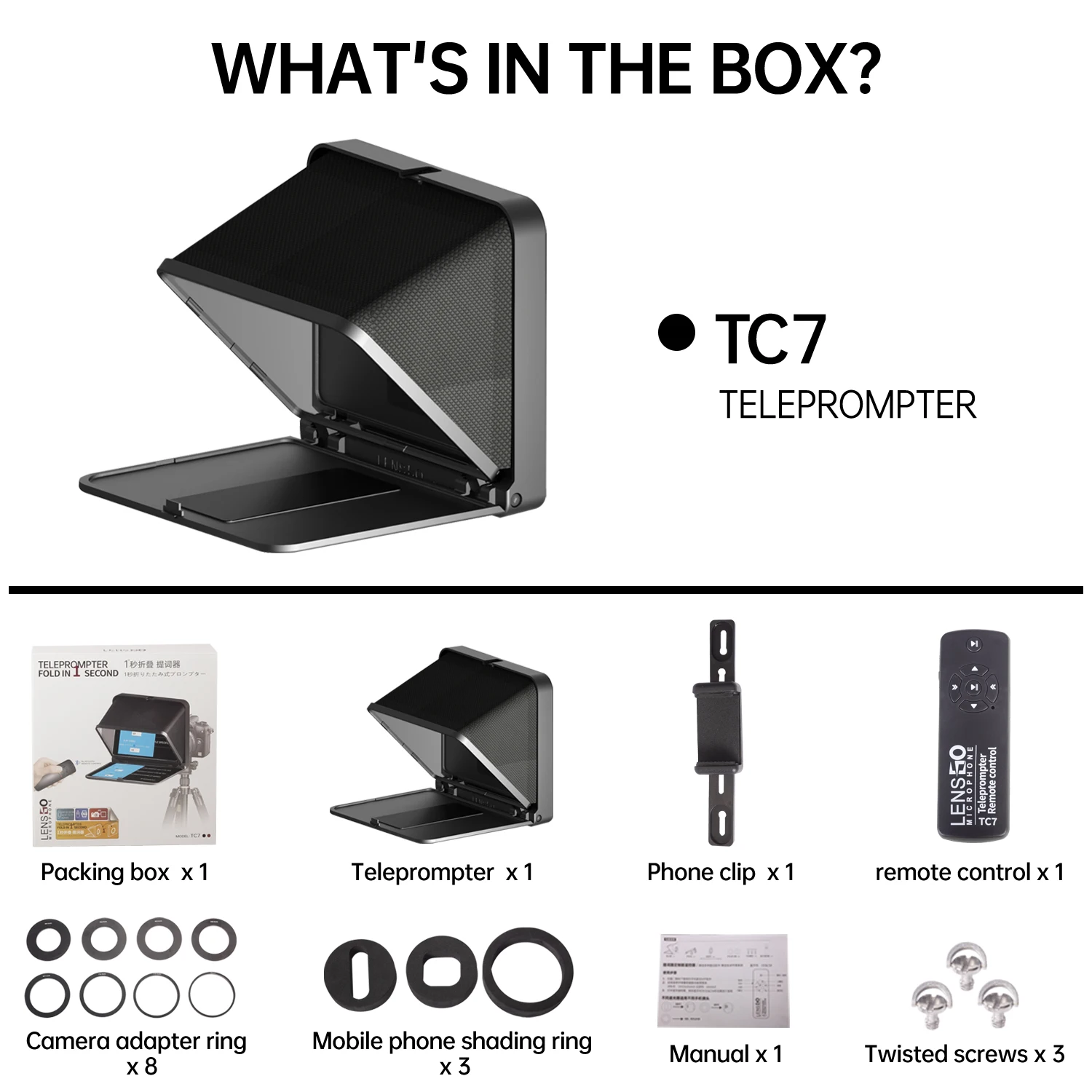 LENSGO Teleprompter lipat portabel, untuk ponsel DSLR kamera Video Tablet 7.9 inci