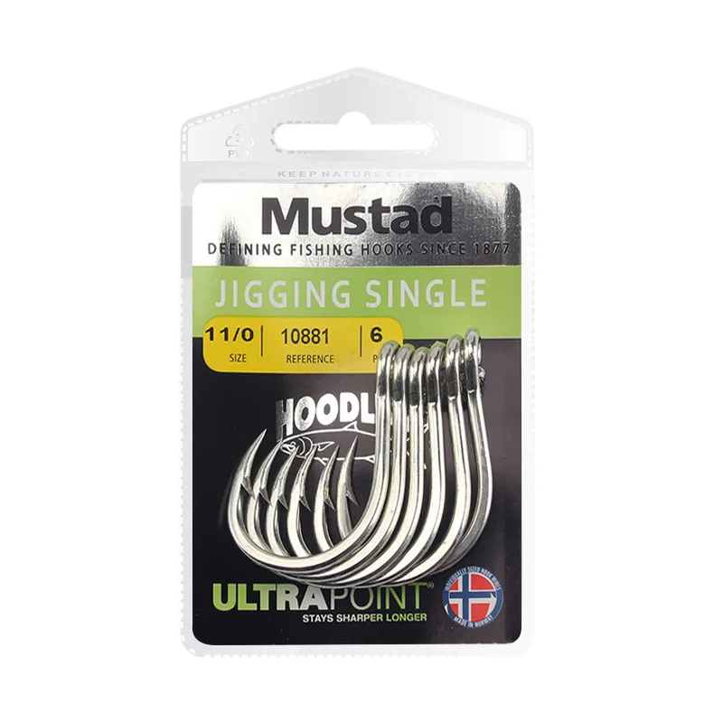 

Рыболовный крючок Mustad, крючки для джиггинга из 10881 высокоуглеродистой стали, морской джиг с большими зазубринами и крючками с отверстиями, крючок для ловли карпа