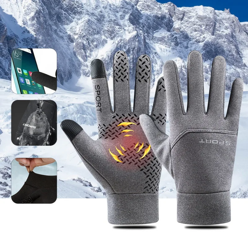 Winter Warm Thermal Full Finger Gloves Men Touch Screen Outdoor Fishing Gloves Sports Bicycle Cycling Ski Motorcycle Gloves