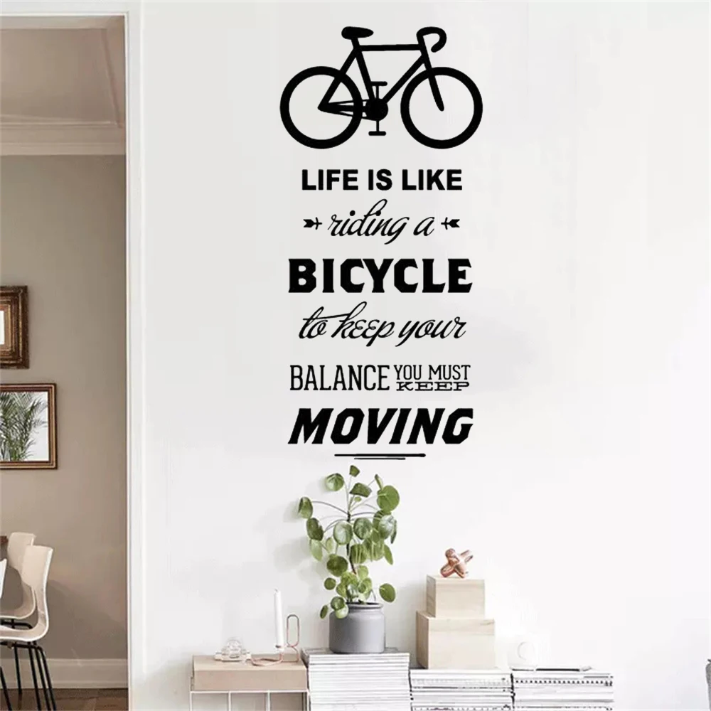 Life Is Like Riding A Bicycle Quote Bike Wall Sticker DIY Cycling Words Vinyl Bike Wall Art Decal Sticker Mural Home Decoration