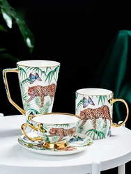 Creative White Panther Bone China Mug, Leopard Forest Cheetah Ceramic Coffee Cup, Milk, Water, Tea Party, Home Drinkware