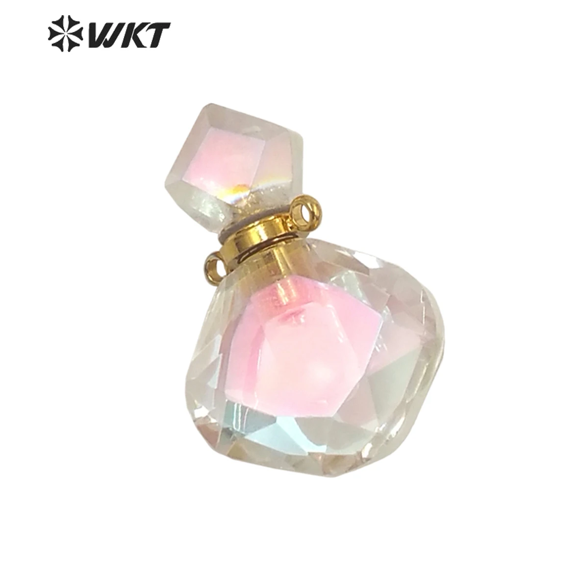 

WT-P1674 Amazing Gold Electroplated Aura Angel Crystal Quartz Essencial Oil Stone Bottle Pendant Small Size Unique Necklace ACC