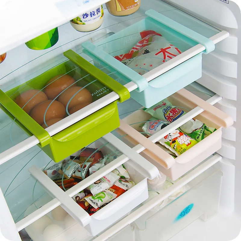 Kitchen Fridge Storage Box Slide Fridge Drawer Clear Freezer Organizer Refigerator Storage Rack Space Saver Kitchen Accessories