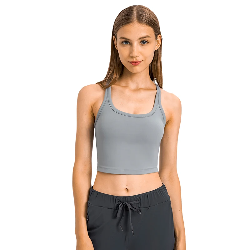 Padded Cropped Yoga Tank Top Gym Clothes Woman Racerback Fitness Crop Top Built In Sport Bra Support Workout Sleeveless Shirts