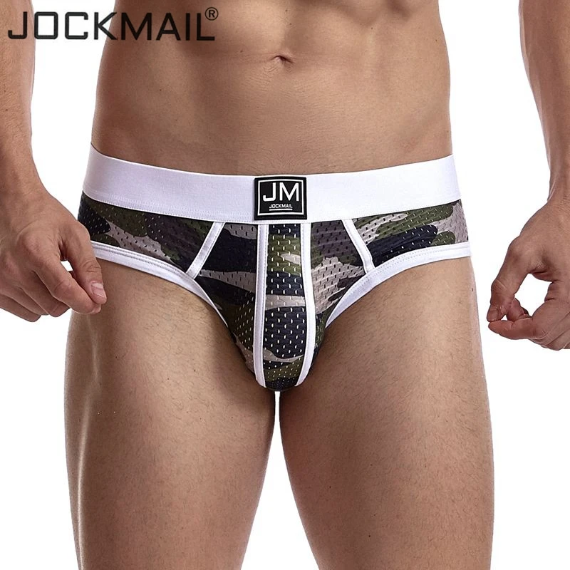 JOCKMAIL Breathable Green camouflage mesh Silk Men Underwear Men Briefs Mens Slip Cueca Gay Male Panties Underpants Briefs Nylon