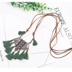 Bohemia Long tassel women's necklaces Long Leather chain Sweater chain Ethnic round tassel necklaces for women wholesale