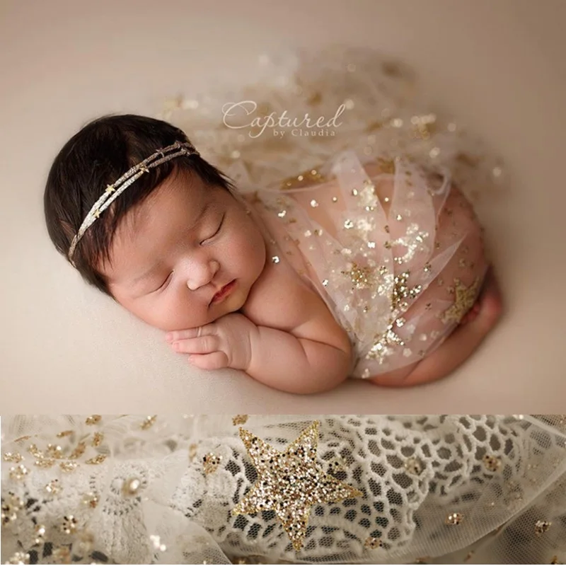 Newborn lace wrap photography props,Golden star fabric for baby photo props