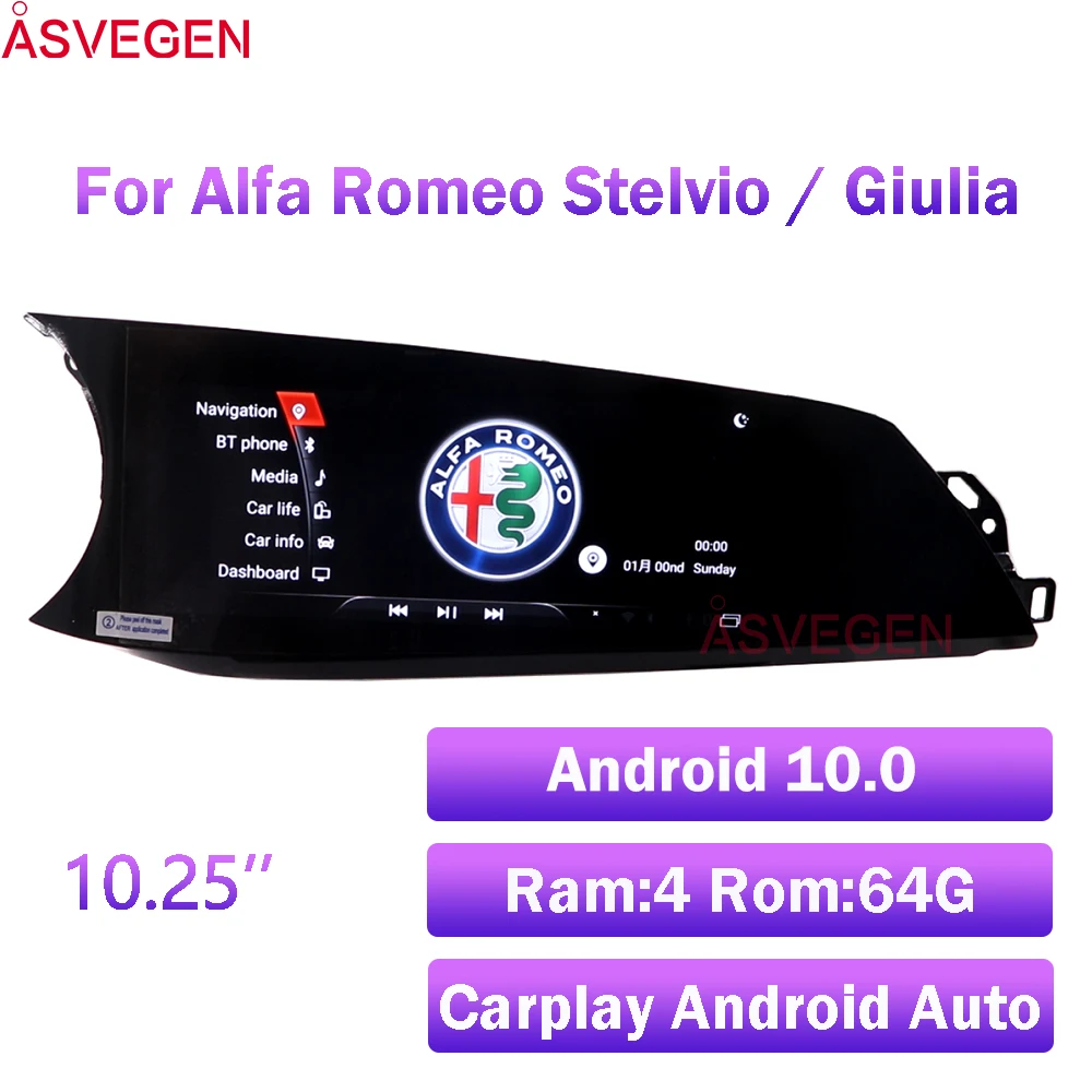 

10.25" Android 10 For Alfa Romeo Stelvio / Giulia Ram 4G+ 64G With GPS Navigation Car Multimedia Video Audio Stereo Player