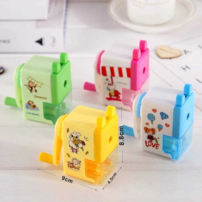 MQQ Mechanical Pencil Sharpener Crayon Sharpener Clear Big Chips Box 4 Colors Convenience Safety