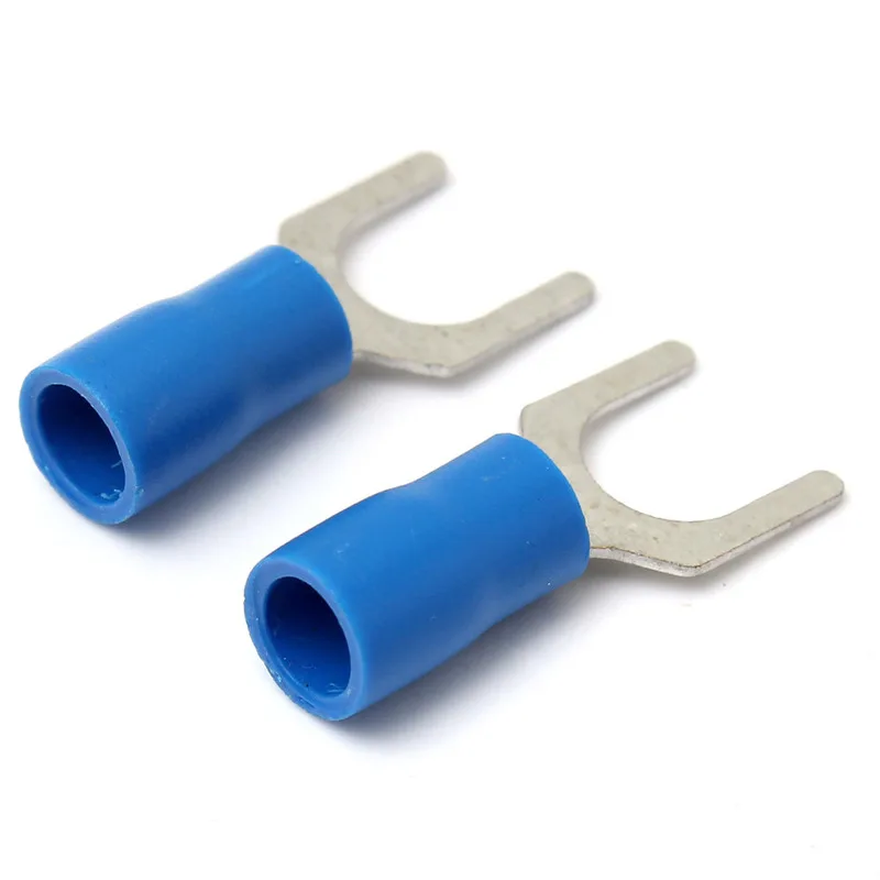 25pcs Blue Insulated Fork Wire Connector Electrical Crimp Terminal 1.5-2.5mm 16-14AWG 6.4m 5.3mm 4.3mm 3.2mm