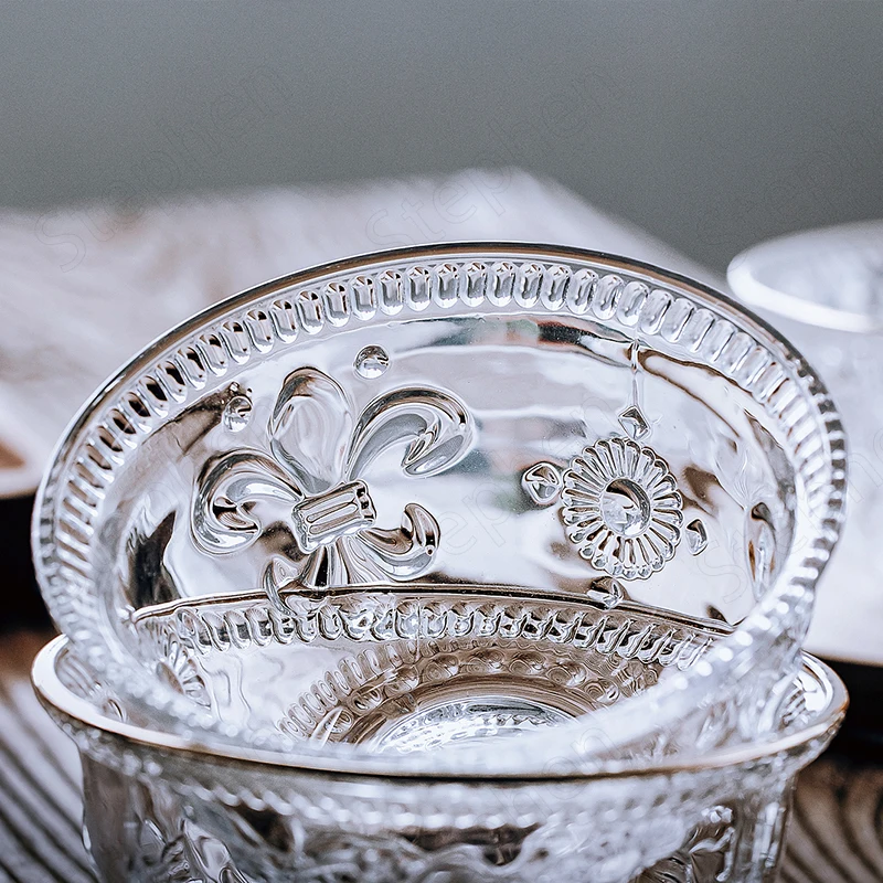 Golden Stroke Relief Craft Salad Bowl European Vintage Transparent Prismatic Glass Fruit Bowls Dessert Cereal Bowl Tableware