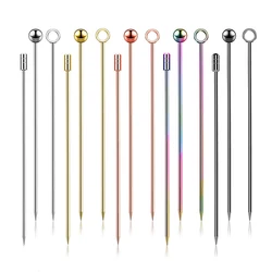 12pcs Cocktail Pick Stainless Steel Fruit Sticks Bar Tools Drink Stirring Sticks Martini Picks Party Wedding Accessory