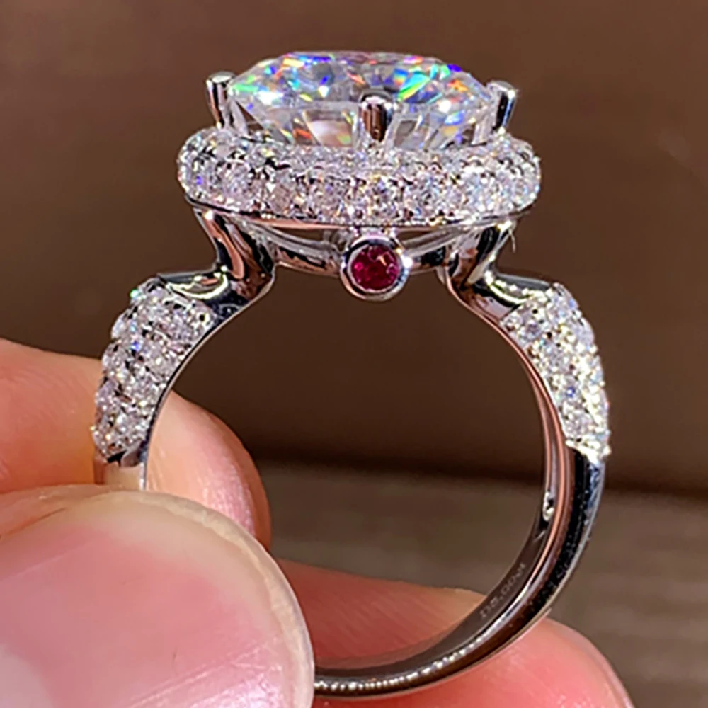 

Custom Solid 18K White Gold Women Wedding Party Engagement Ring 1 2 3 4 5 Carat Round Moissanite Diamond Ring Ruby Luxury