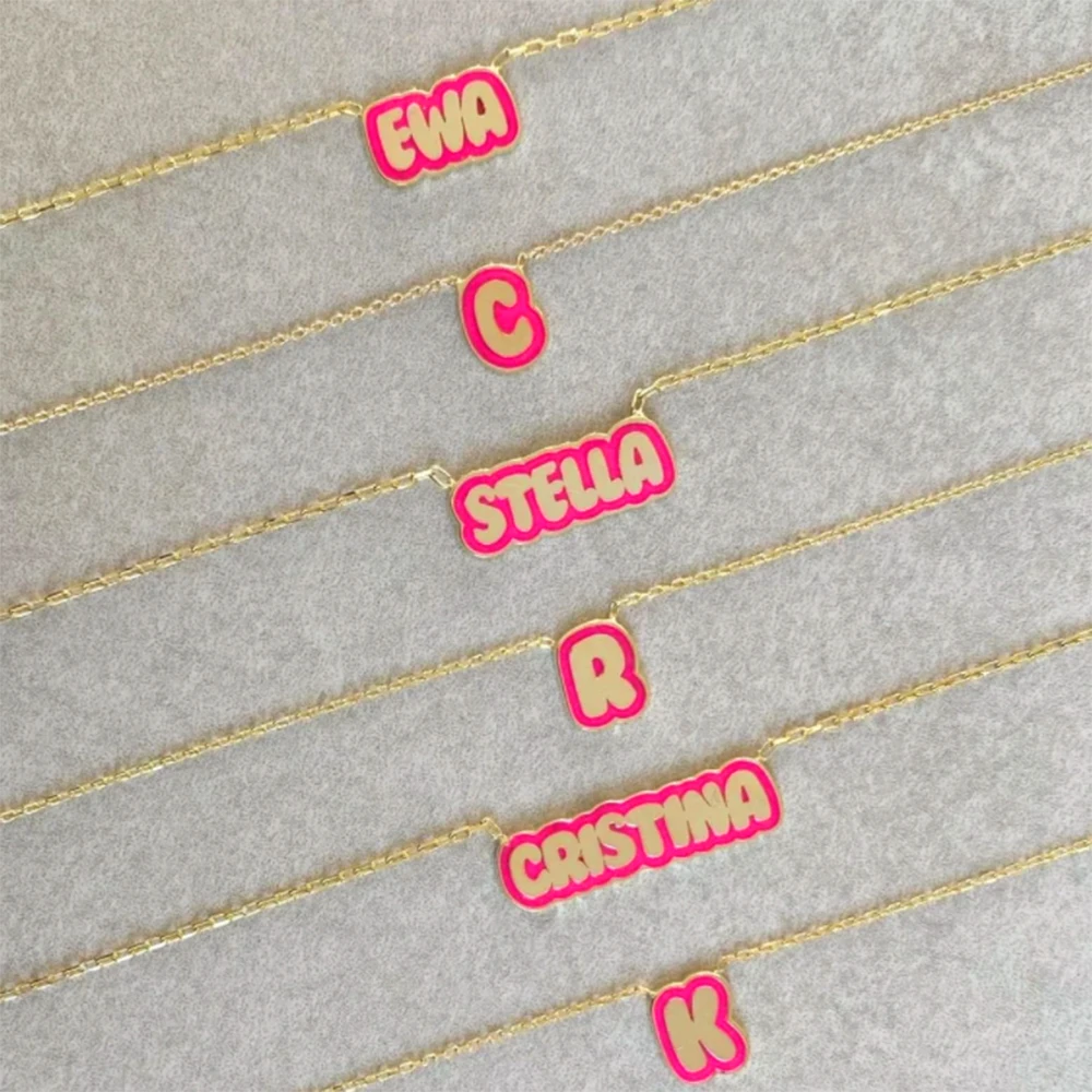 LUER Stainless Steel Custom Colorful Enamel Bubble Name Necklace Personalized Bubble Letters Nameplate Pendant Necklace Jewelry