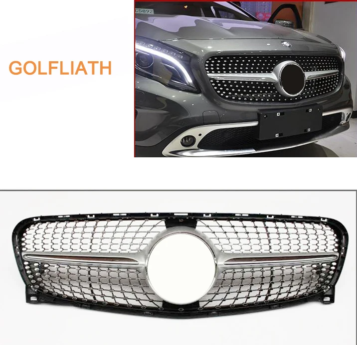 

GOLFLIATH X156 SILVER/BLACK Diamond Front Grill Grille for Benz X156 GLA - CLASS GLA180 GLA200 GLA250 GLA45 2014-2016