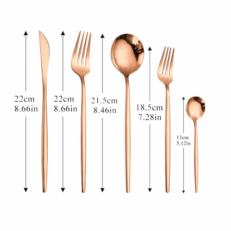 Rose Gold Spoon Dinnerware Set Fork Knive Stainless Steel Tableware Western Cutlery Set 30 Piece Luxury Dessert Fork Flatware