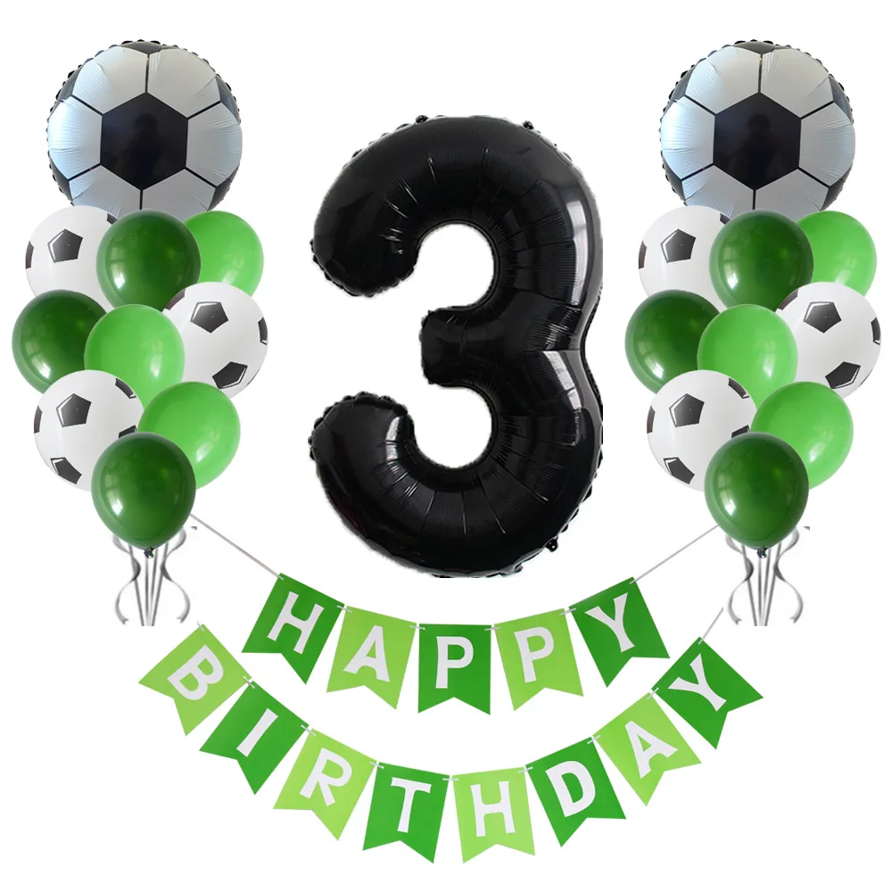 34pcs 32inch Black 0-9 Number Football Foil Balloons Set Soccer Sports Theme Party Decoration Boys Birthday Party Event Supplies