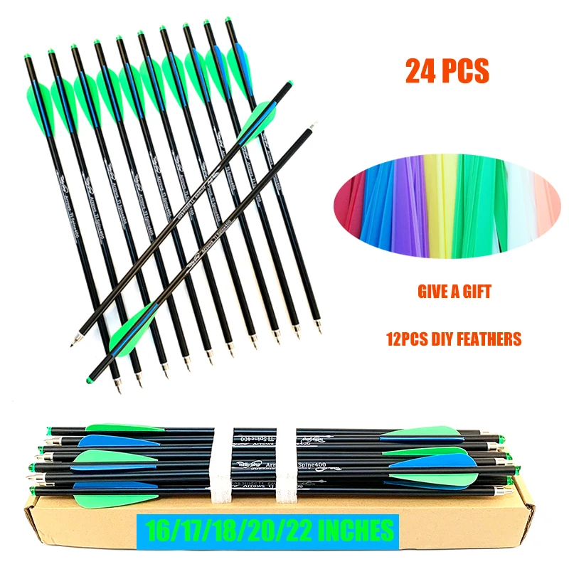 

Hot 24pcs 16inch Hunting Carbon Mixed Arrows ID7.6mm spine400 3 inch Flexible Rubber Feather Fishing Arrows Replaceable Tip