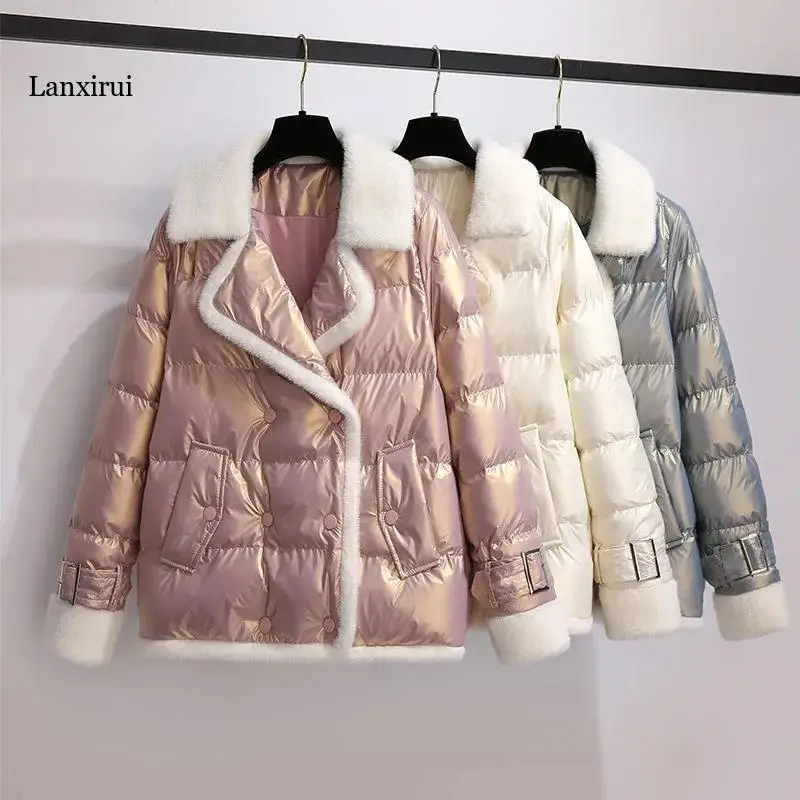 

Winter Thick Warm Coat Women Clothing Fur Collar Patchwork Down Cotton Padded Jacket Female Elegant Short Parkas