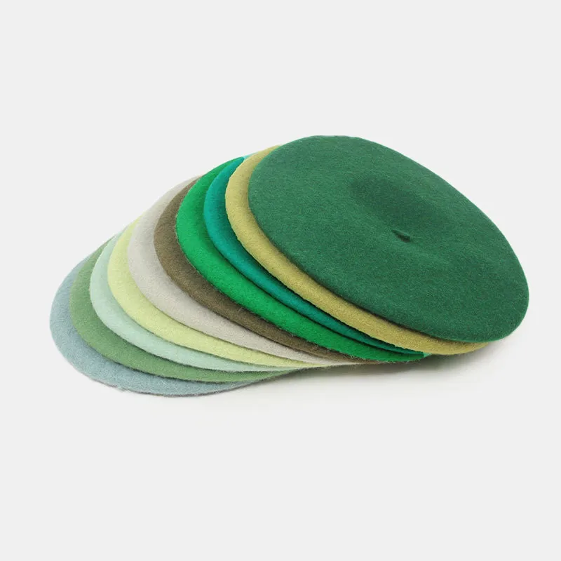 New Round French Beret Wool Pumpkin hats for women Ladies Female Winter Thick Warm Artist Caps Green Ins Trend