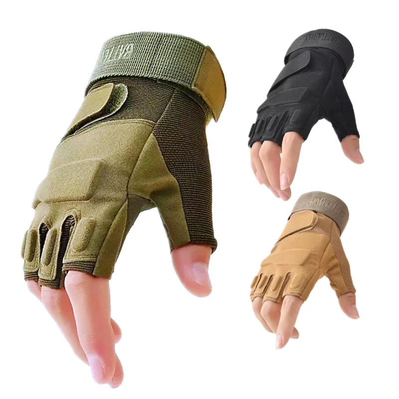 Guantes tácticos para exteriores, manoplas de medio dedo para Fitness, deportes, caza, gimnasio, sin dedos