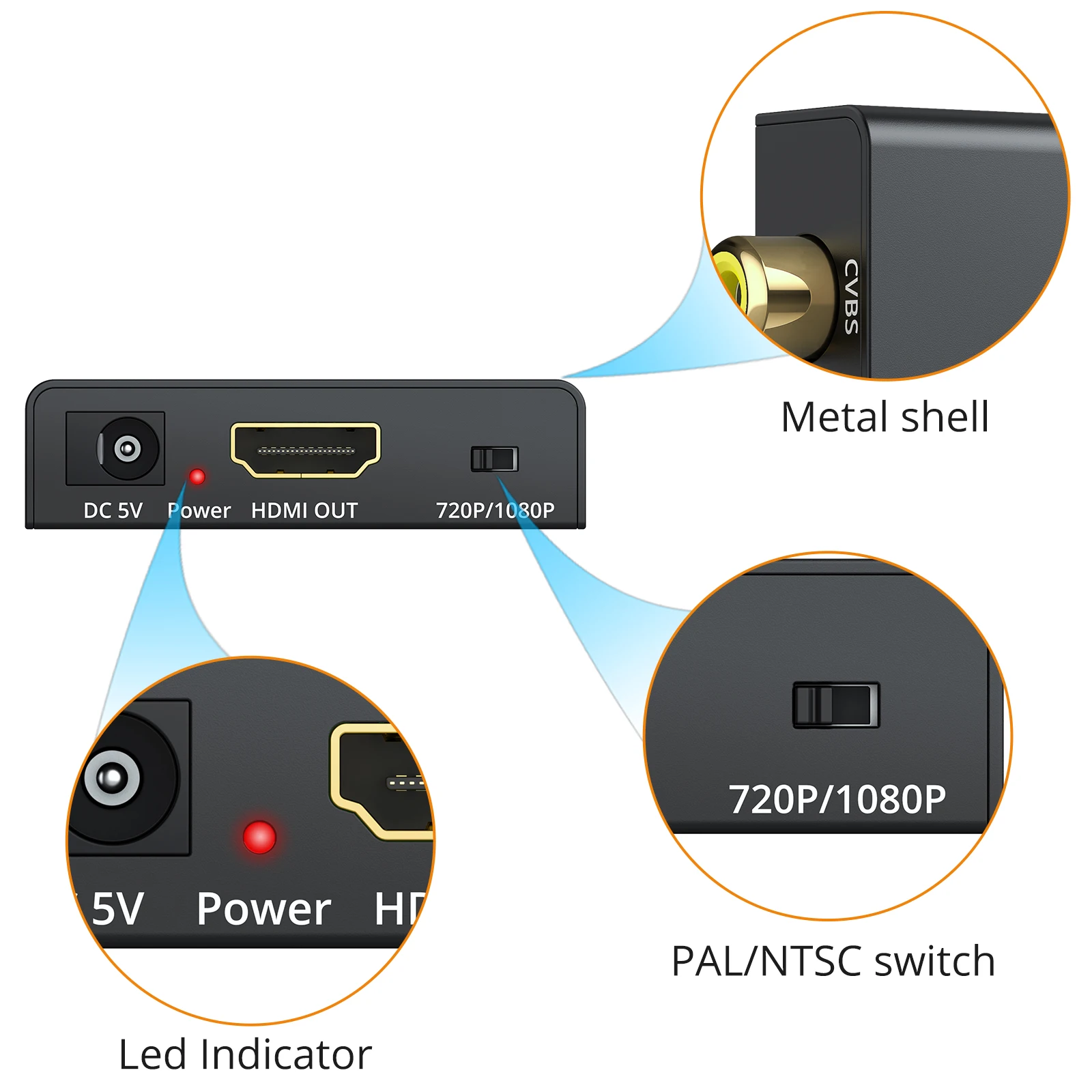 Neoteck 1080P 3RCA AV CVBS convertitore da composito a HDMI compatibile per TV PC 720P/1080P adattatore da AV a HDMI compatibile Scaler