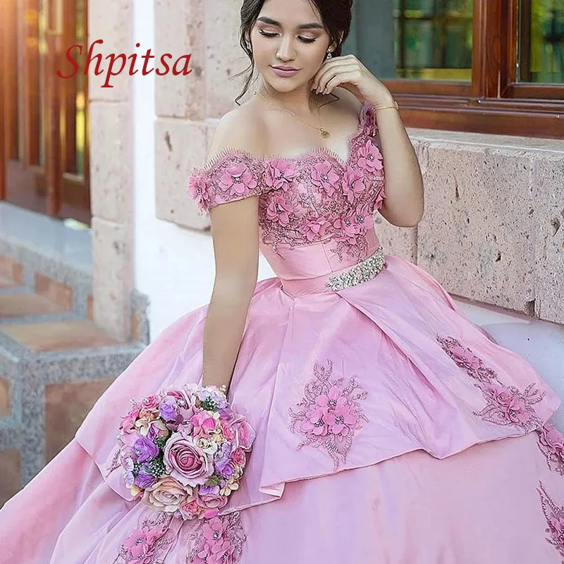 De encaje elegante vestidos de Quinceañera de talla grande vestido de bola de Mascarada niña flor princesa dulce largo 16 vestido de baile de graduación por 15 años.