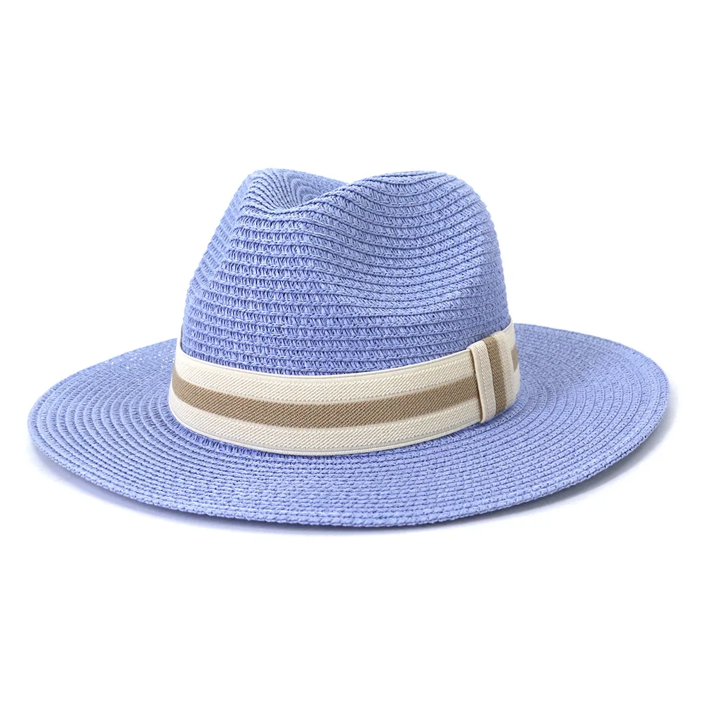 

New Style Summer Colorful Wide Brim Straw Hat Candy Color Retro Panama Jazz Flat Top Straw Hat Women Outdoor Sunshade Sun Caps