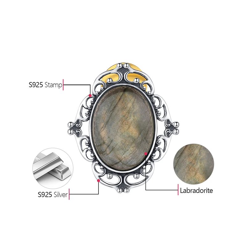 Imagem -02 - Lótus Diversão Real 925 Prata Esterlina Natural Labradorite Designer Artesanal Jóias Finas Vintage Estilo Vitoriano Broches para Mulher