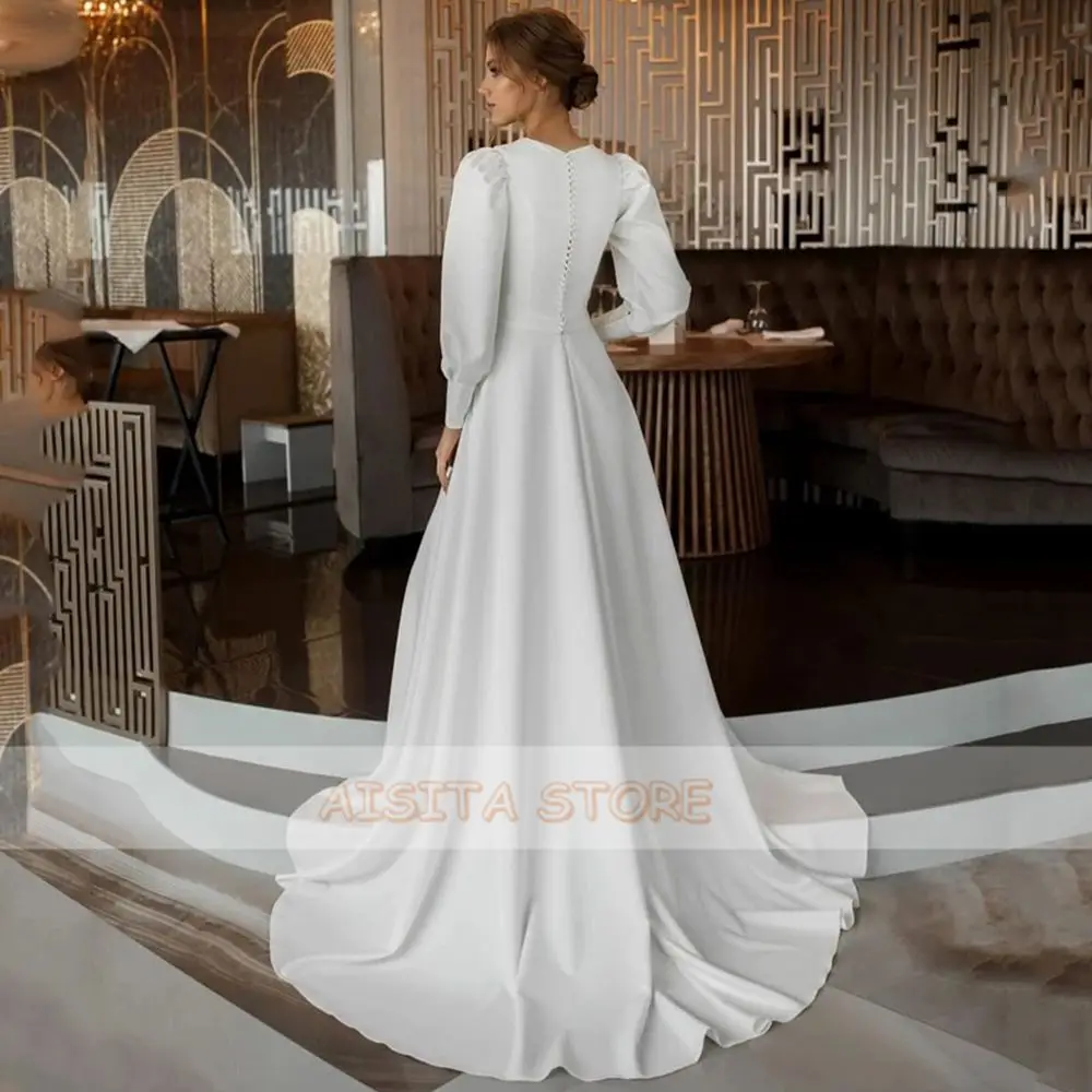 Abiti da sposa semplici in raso morbido Abiti da sposa eleganti con scollo a O personalizzati Abito da sposa con strascico Vestido De Noiva Taglie forti