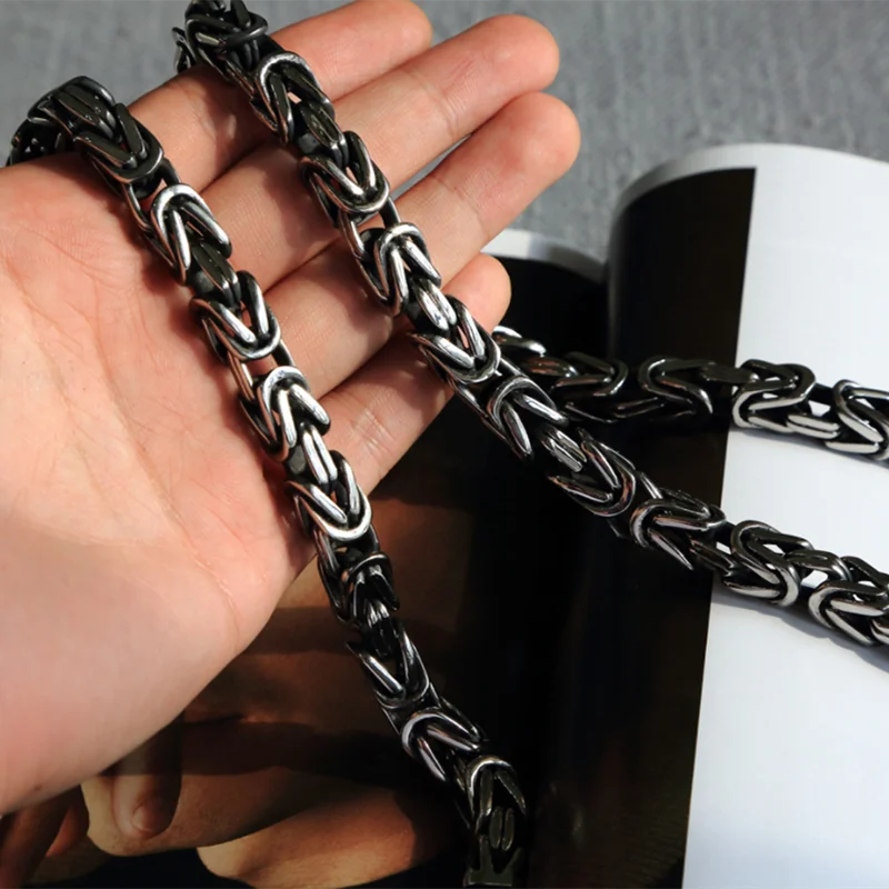 10/12mm Stainless Steel Byzantine Bracelets Link Chain For MEN Jewelry Retro Totem Jewelry Gift
