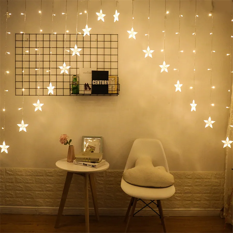 2.5M Five-Pointed Star Icicle Curtain LED String Light Garland Window Curtain Fairy Light For Christmas Wedding Party