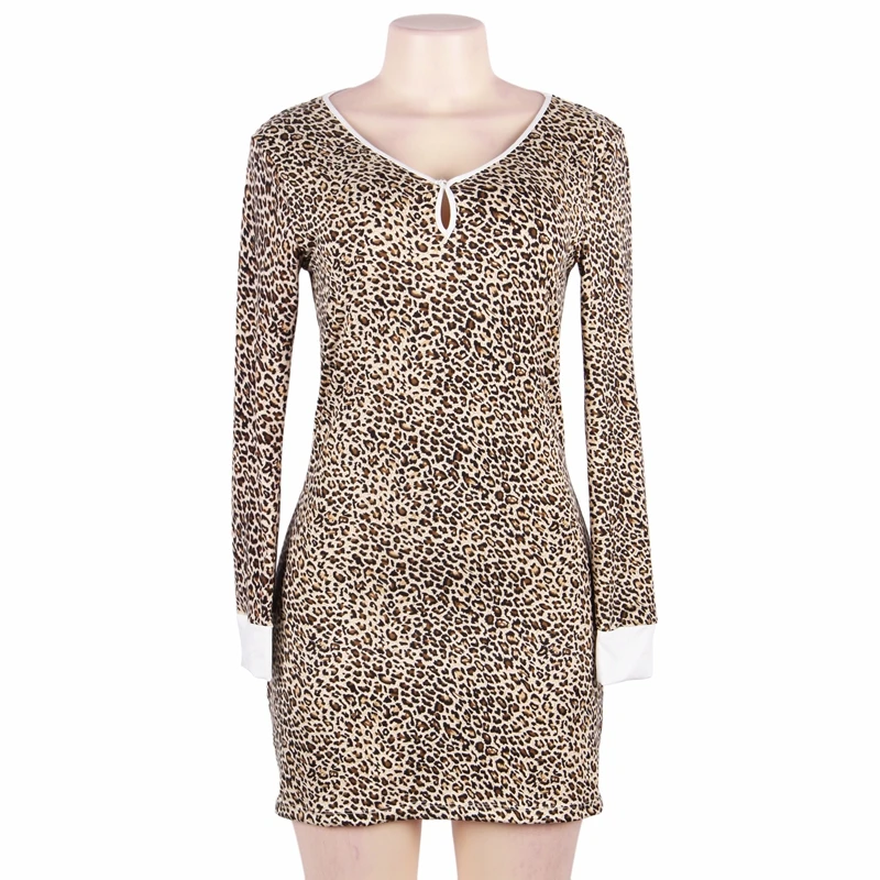 Comeondear Plus Size Bodycon Vestidos Long Sleeve Dress Sexy Woman Clothes Top Leopard Print Dresses Night Slim Mini Dress