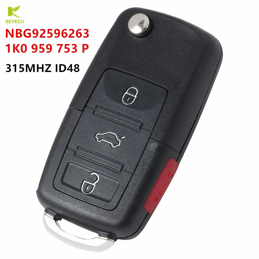 

KEYECU Replacement Folding Remote Key FOB 3+1 Button 315MHz 1K0 959 753 P With ID48 Chip for VW 2006-2009 Golf GTI Rabbit CC