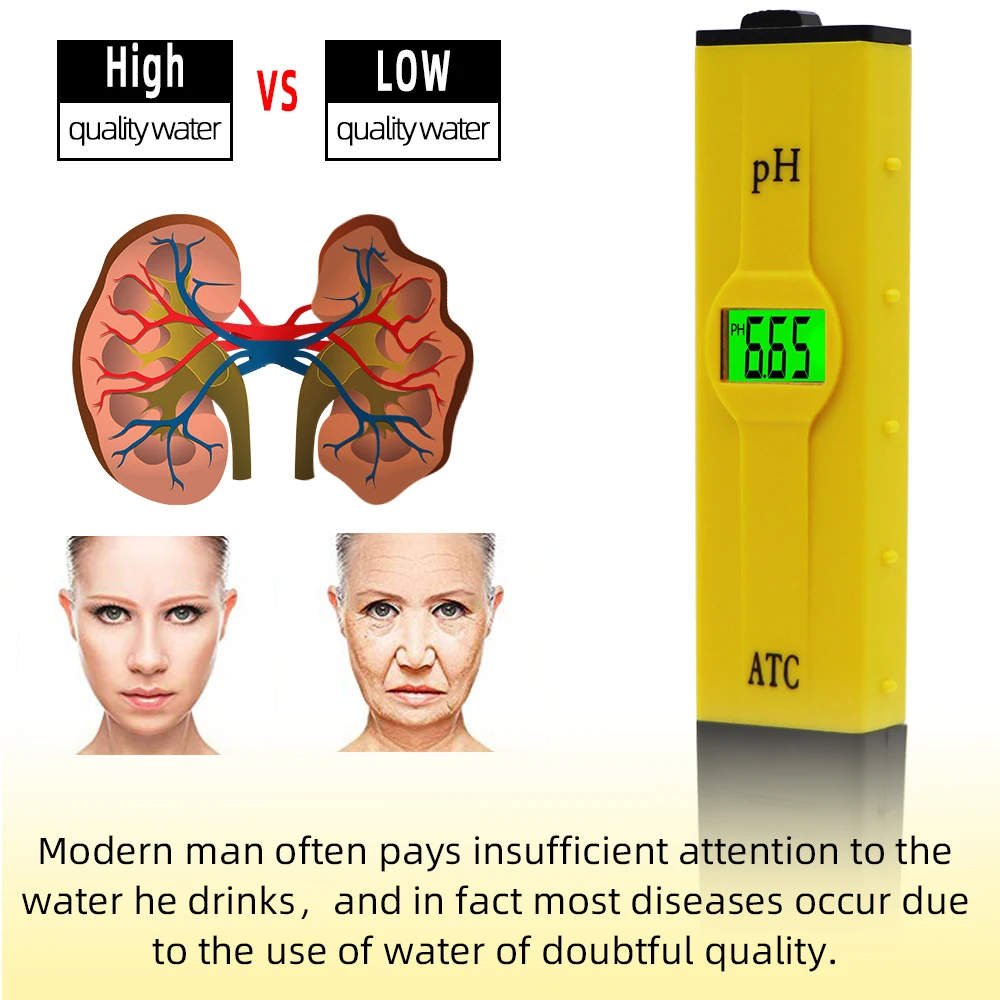 1PCS ATC PH Meter Swimming Pool Water PH Test Pen Accuracy 0.01 Green Backlight Temperature Compensation Function