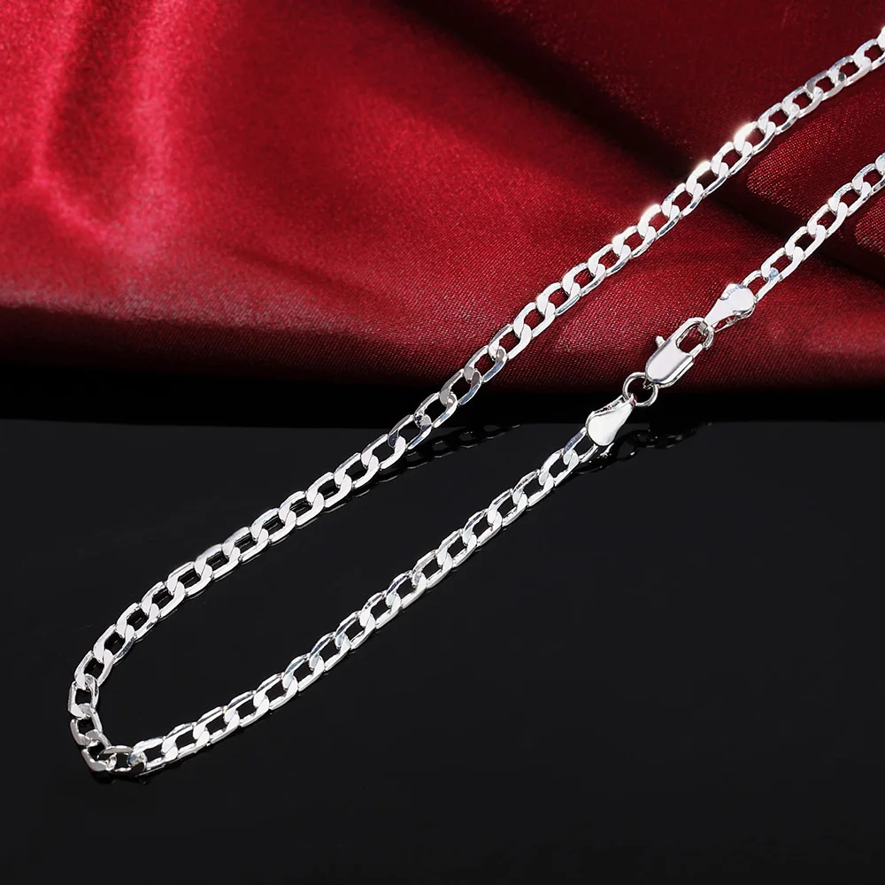 High Quality 925 Sterling Silver Necklace Sideways Necklace 4MM16''18''20''22''24''26''28''30''Men's & Women's Jewelry Gifts