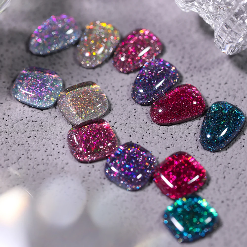 Vendeeni 6 Colors/Set Laser Glitter Broken Diamond Gel Nail Polish UV Soak Off Gel Varnish Super Shiny Gel Lacquer For Nail Art