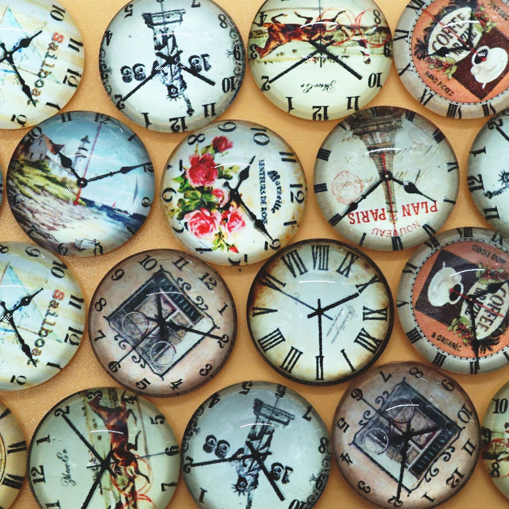 10PCS/lot Round 8-25mm Cute clock Glass Cabochon for make ring dangle earring Jewelry for key chain hoop earrings craft supply