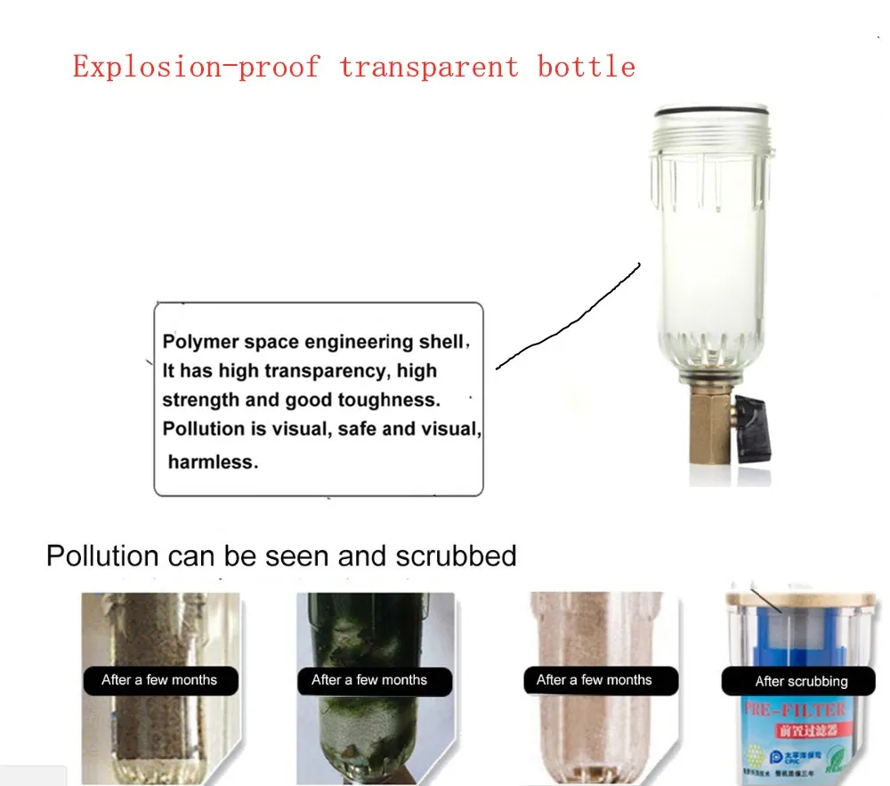 Siphon backwash Prefilter water filter First step of water purifier system brass stainless steel mesh prefiltro wiper Hydrometer