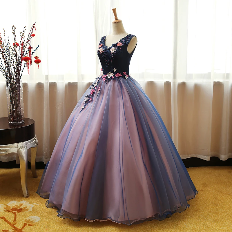 Vestido de fiesta de quinceañera colorido, vestido de baile de encaje bordado con cuello en V, talla grande, 2023