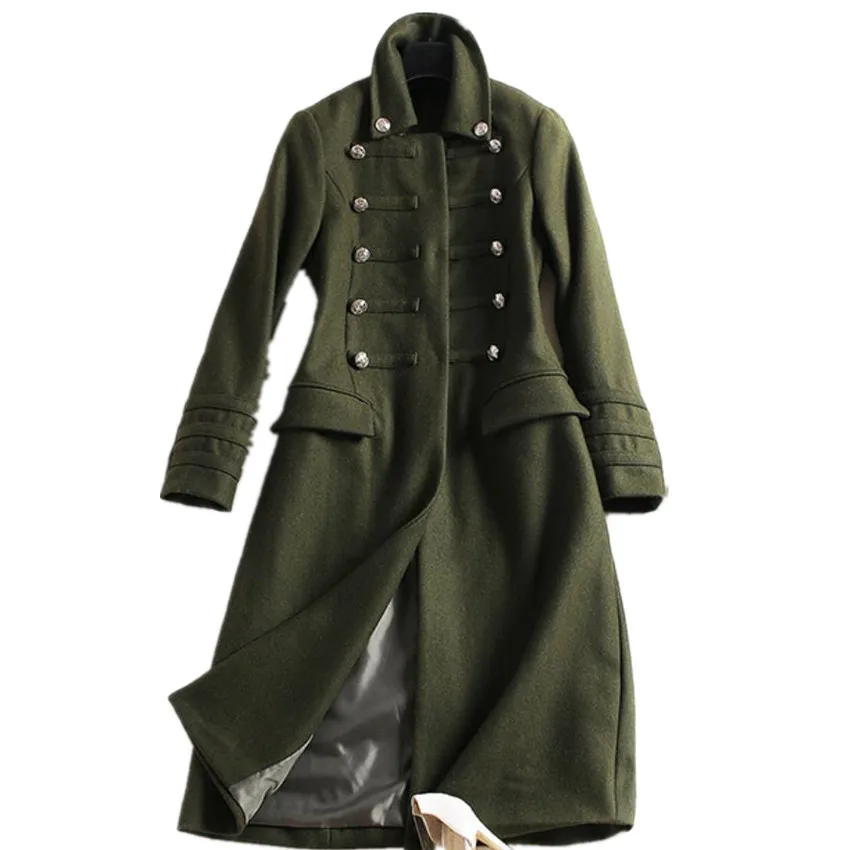 

Woolen coat women temperament double-breasted stand collar slim long overcoat