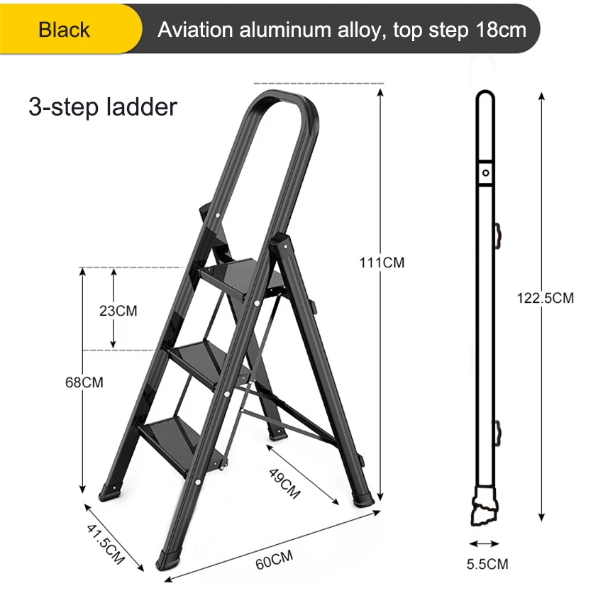 อลูมิเนียมอัลลอยด์หนาบันไดในครัวเรือน3-Step บันไดพับในร่มโกดัง Telescopic Climbing บันได Herringbone บันได